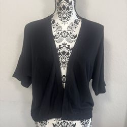 A New Day Women's Open Front Cardigan Size L  Short Sleeve Black Soft
