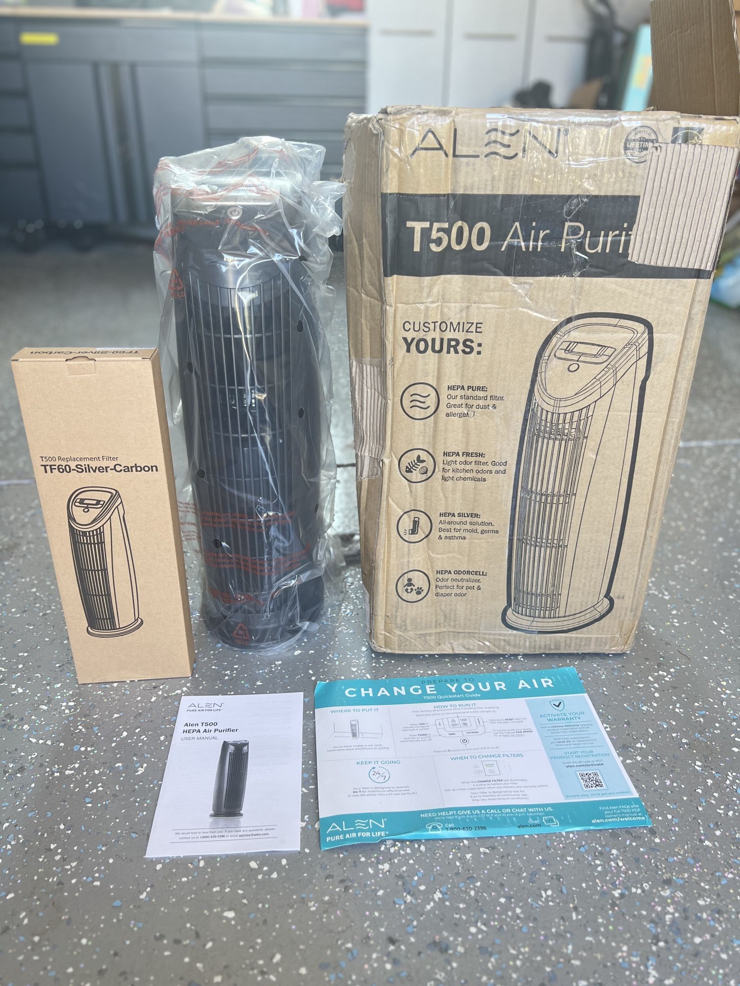 Alen T500 Air Purifier, Quiet Air Flow for Large Rooms, 500 SqFt, Portable Air Cleaner for Allergens, Dust, Pollen, Pet Dander