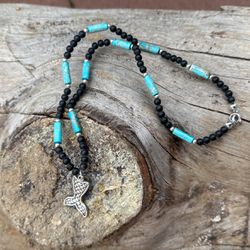Handmade Turquoise Necklace With A Fish Pendant For Men Or Women