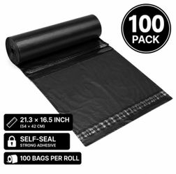 100 Pack Black Poly Mailers, 21.3 x 16.5 Inch