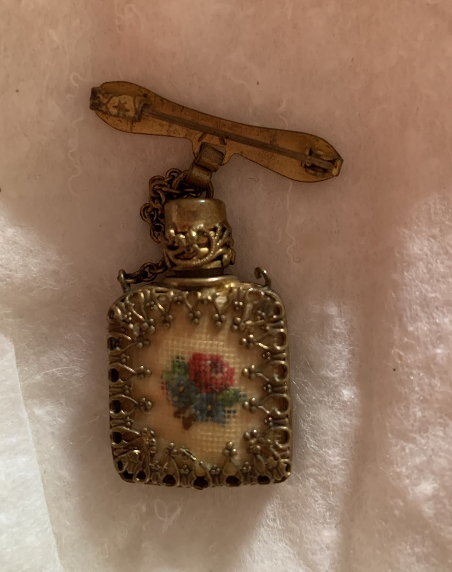 Vintage Filigree Petit Point Embroidery Brooch