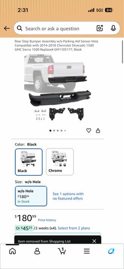 DICMIC Rear Step Bumper Assembly w/o Parking Aid Sensor Hole Compatible with 2014-2018 Chevrolet Silverado 1500 GMC Sierra 1500 Replace# GM1103177, Bl