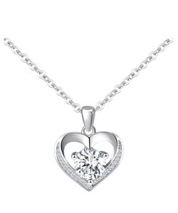 Moissanite Heart Necklace, 18K White Gold Plated 925 Sterling Silver