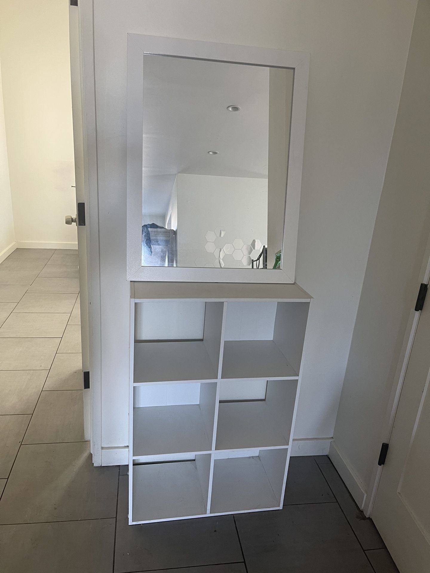 Storage cubby shelf and mirror