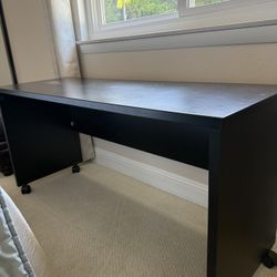 Solid Wood Black Table Console On Wheels