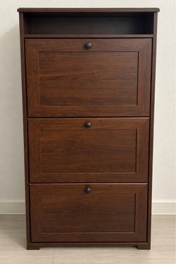 Brown Wood Shoe Cabinet with 3 Flip Doors