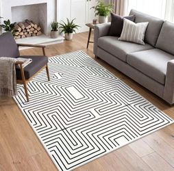 5x7 Black White Modern Abstract Washable Rug for Living Room
Soft, Non-Slip, Low-Pile Geometric Area Rug for Bedroom, Dining Room, Office and Modern H