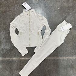 Lululemon Cropped Define Jacket + Leggings Set “Bone/Gold”