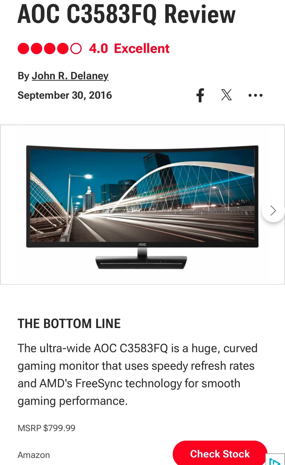 AOC 35" Curved Widescreen Gaming Monitor