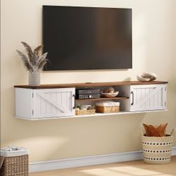 63" Farmhouse Floating TV Stand with Doors for TVs up to 80", White
2-Tier Floating Entertainment Center, Floating TV Shelf Max Capacity 100lbs, Wall 