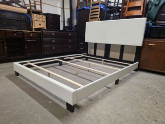 Modern White Leather Queen Size Bed Frame