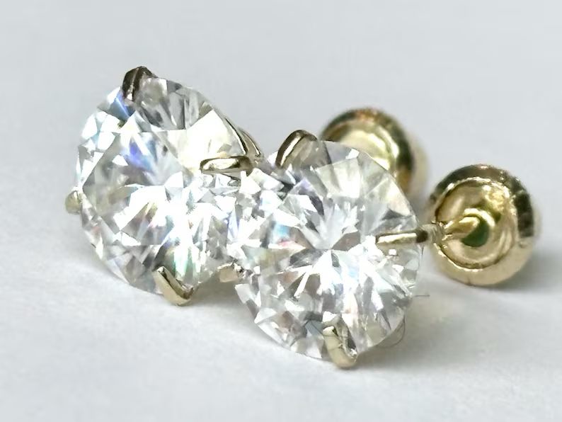 6 mm 14K solid gold certified Moissanite VVS1 earrings , screw back