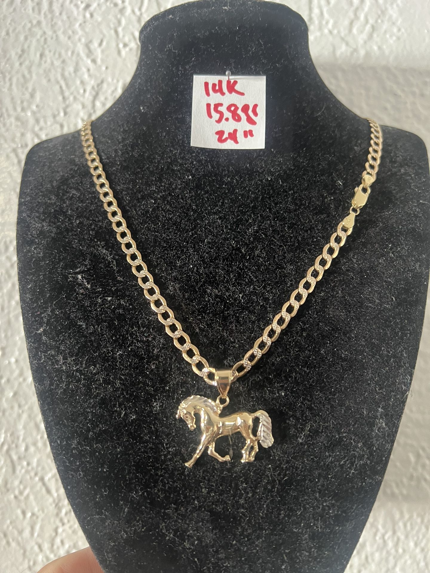 14K Yellow Gold Chain and Pendant For Wedding 15.8Gr 24 Inches Long 