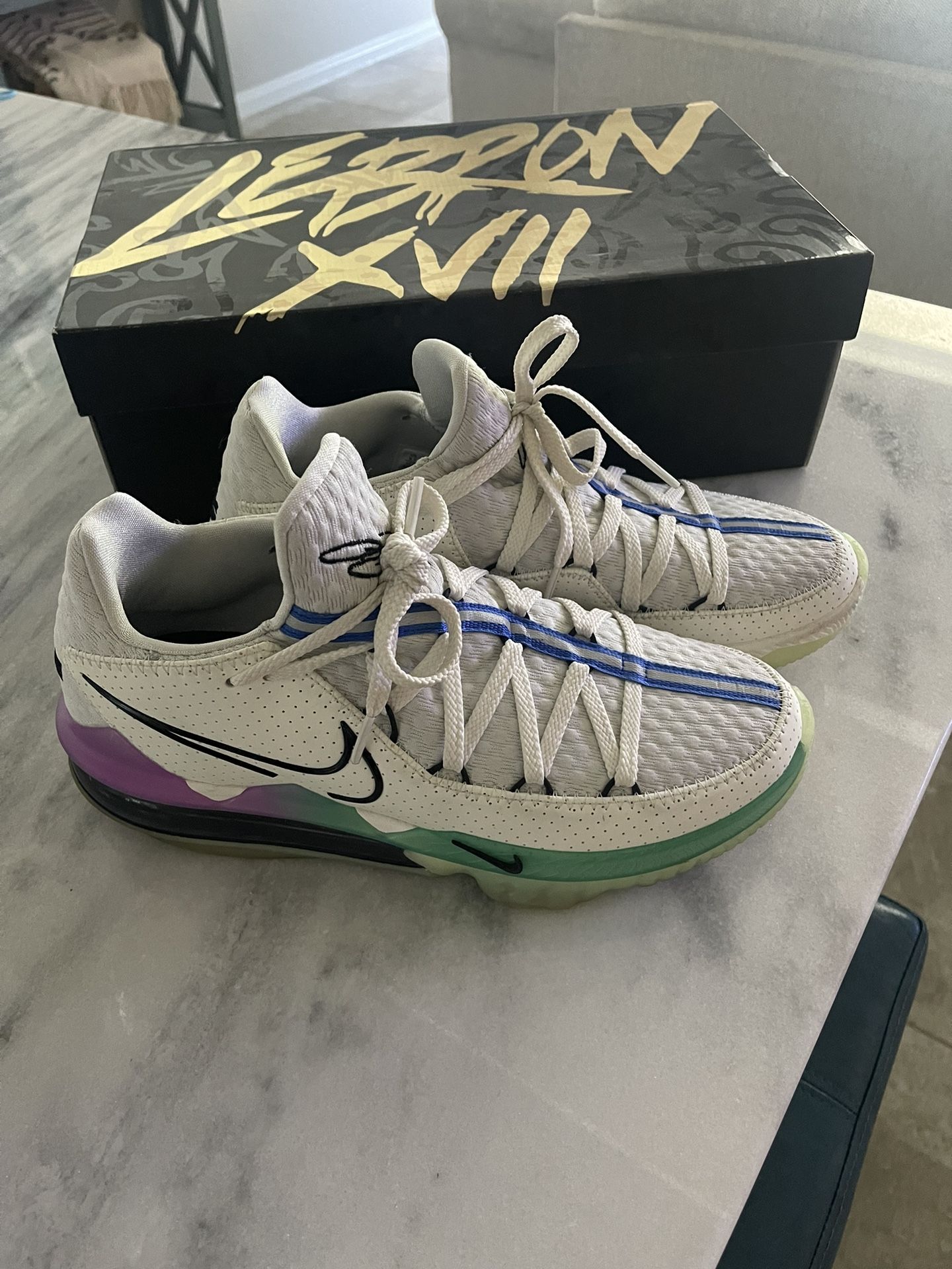 Nike LeBron 17 Low , “ Spruce Aura “ , Size 9.5 Men / Women 11, Glow In The Dark