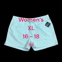 Women’s Eddie Bauer XL 1X 16 - 18 Shorts Aqua Gym Sport Sweats Drawstring Pull On NWT