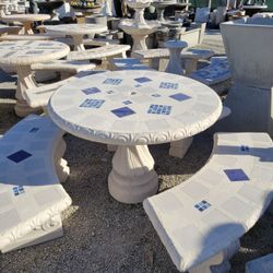 Concrete Mosaic Picnic Table with 3 Benches/ Outdoor Patio Furniture / Patio Set
