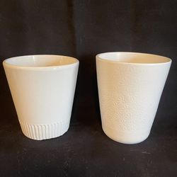 Set Of Two White Ceramic Pots 6”