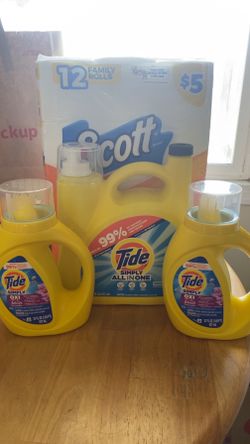Tide laundry detergent and Scott
