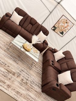 Brown Reclining Sofa and Loveseat Set