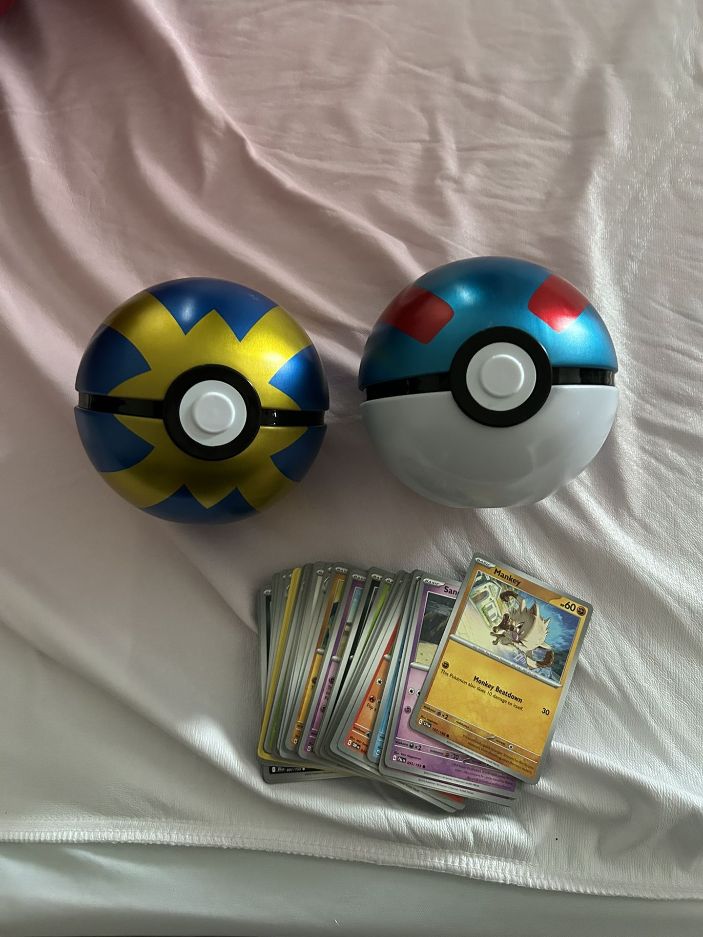 Two Pokémon Ball Opened Tins (each Comes With 50 Nm Cards)