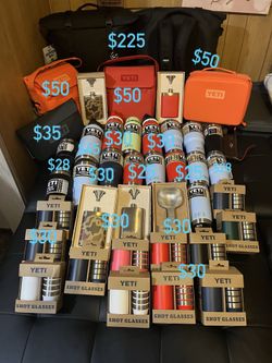 Yeti Cups And Coolers $25 To 225 Each Price On Picture Above