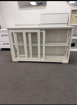 New 42” Wooden Buffet Storage Cabinet w/ Glass Sliding Door Adjustable Shelves Console Table
