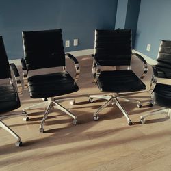 4 x leather and chrome office chairs