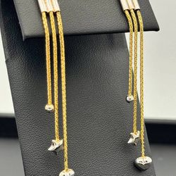 14k solid two tone gold drop dangle heart star earrings