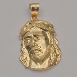 14K Solid Yellow Gold Jesus Head Pendant 1.2 x 0.8 inches 3.6 grams