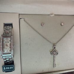 Make An Offer! Jewelry Gift Set (silver w/ Rhinestones)  Earrings /watch/necklace