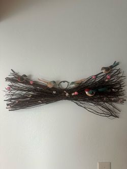 Twig Branch Wall Decor with Birds and Flowers