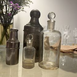 Antique French Travel Cologne Bottle in white Metal case circa 1910