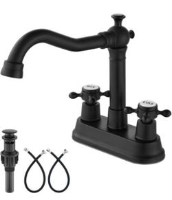 Matte Black Two-Handle Bathroom Faucet with Drain