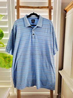 MENS SIZE XL SKY BLUE & BLACK STRIPED COTTON GOLF SHIRT