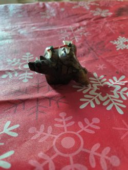 Carved Marble Figurine Two Bears With Abalone And Turquoise Inlay