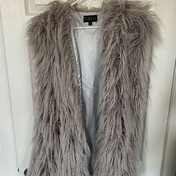 Gray Oversized Faux Fur Vest - Women S