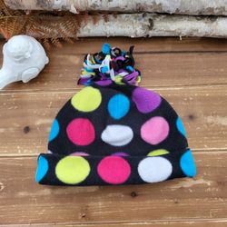 4T+ MULTICOLOR POLKA-DOT TOP POM FRINGE BEANIE 