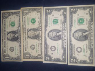 Rare Star Notes 5-1$ Bills/2-2$ Bills