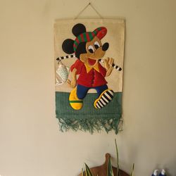 Rare Vintage Wall Art,Silk embroidery Disney inspired, one of A Kind.  31"×  22" .  #3