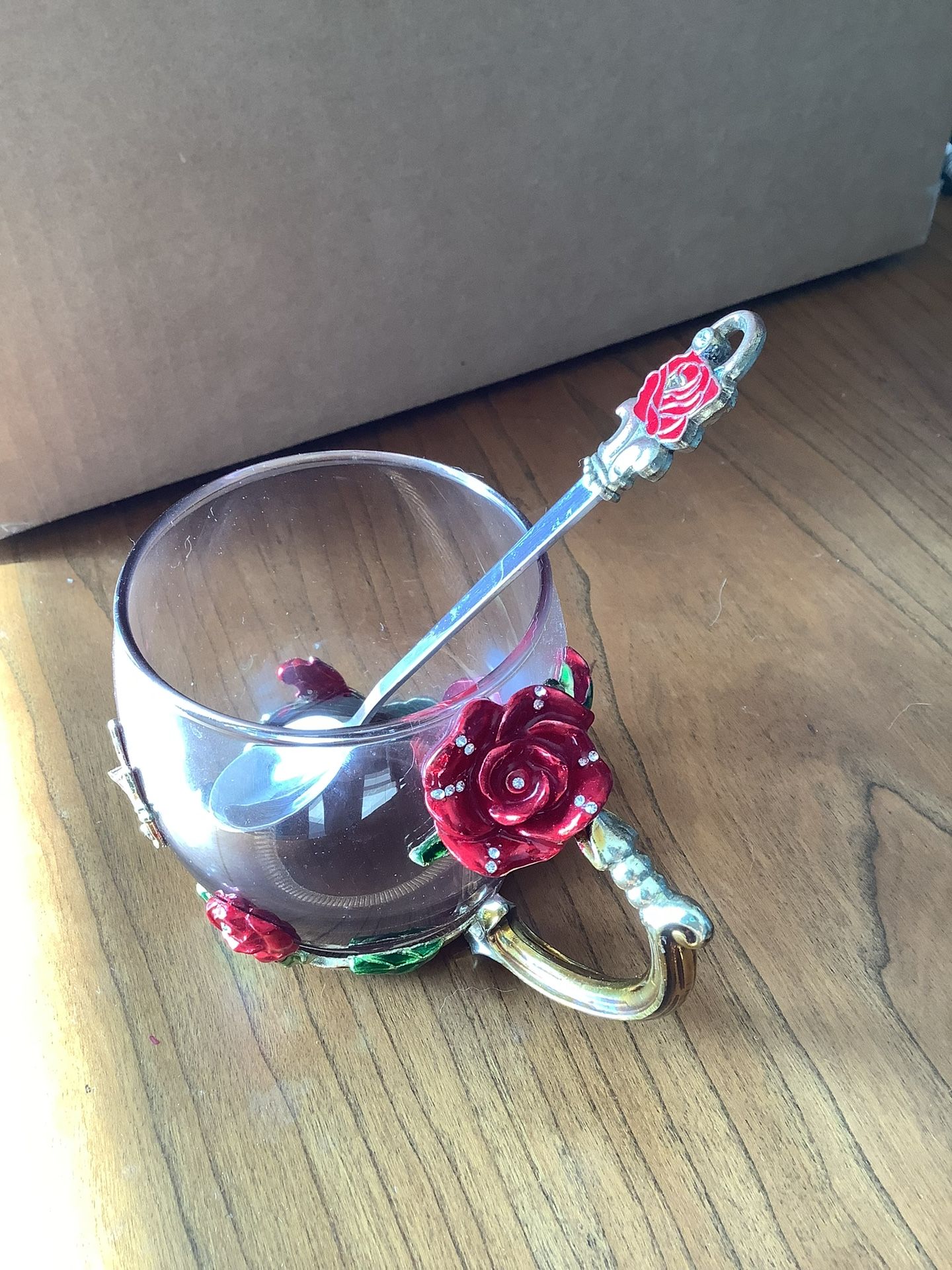 Enamel Rose Cup With Spoon 