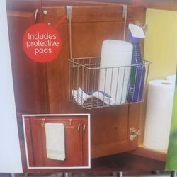 easy home kitchen over the cabinet basket with towel bar