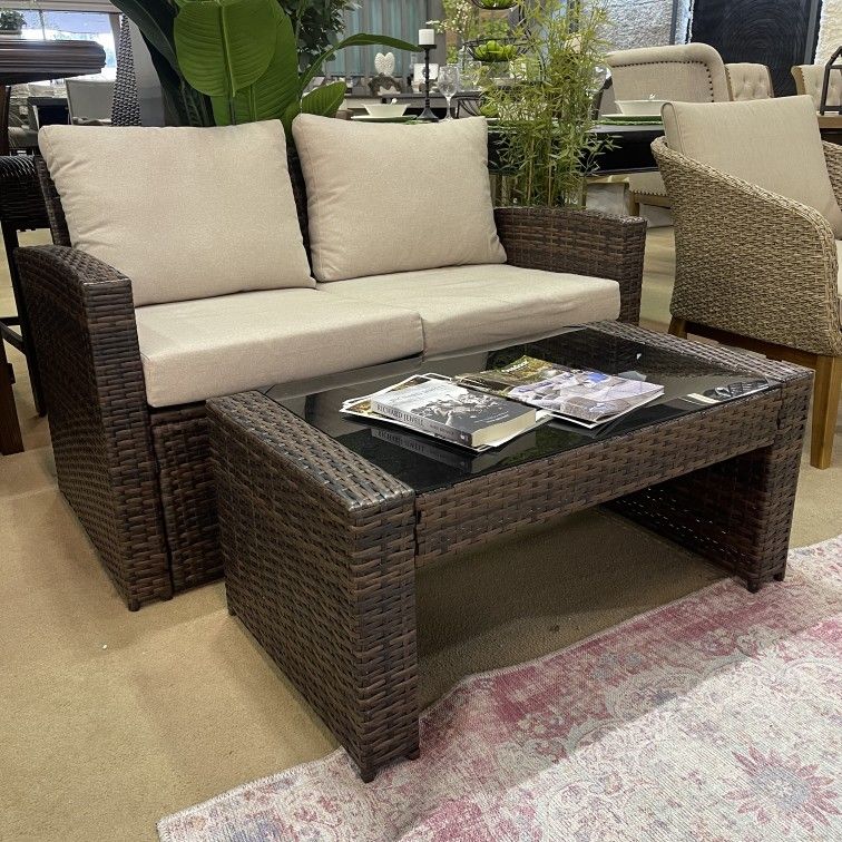 East Brook Outdoor Loveseat w/ Coffee Table (Set of 2 Home & Garden