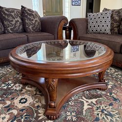 Wooden Coffee Table With Glass Top
