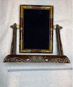 Vintage Style Heavy Metal Swivel Picture Frame - Amber Enamel & Rhinestone Jeweled Desk Photo Holder