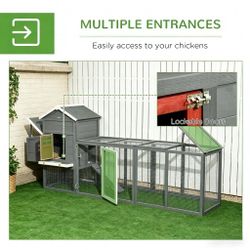 118" Extra Large Chicken Coop with Asphalt Roof, Wooden Hen Run with Slide-Out Tray and Nesting Box, Chicken Hutch