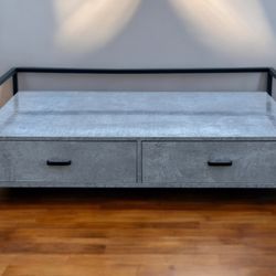 Black Metal & Gray Marble Laminate Dog Bed Frame w/ 2 Drawers