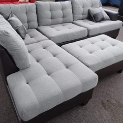 Brand New Grey Sectional Sofa +Ottoman (New In Box) 