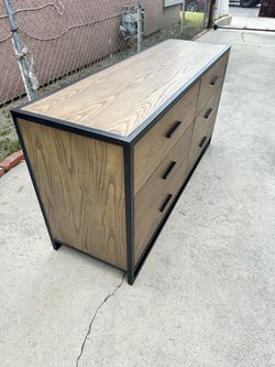 Modern Wood and Black Metal Dresser