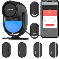 CPVAN WiFi Motion Sensor Alarm, 125dB Wireless DIY Smart PIR Motion Detector with 4 Door/Window Sensors for Home Security System - On Spot Alarm & APP