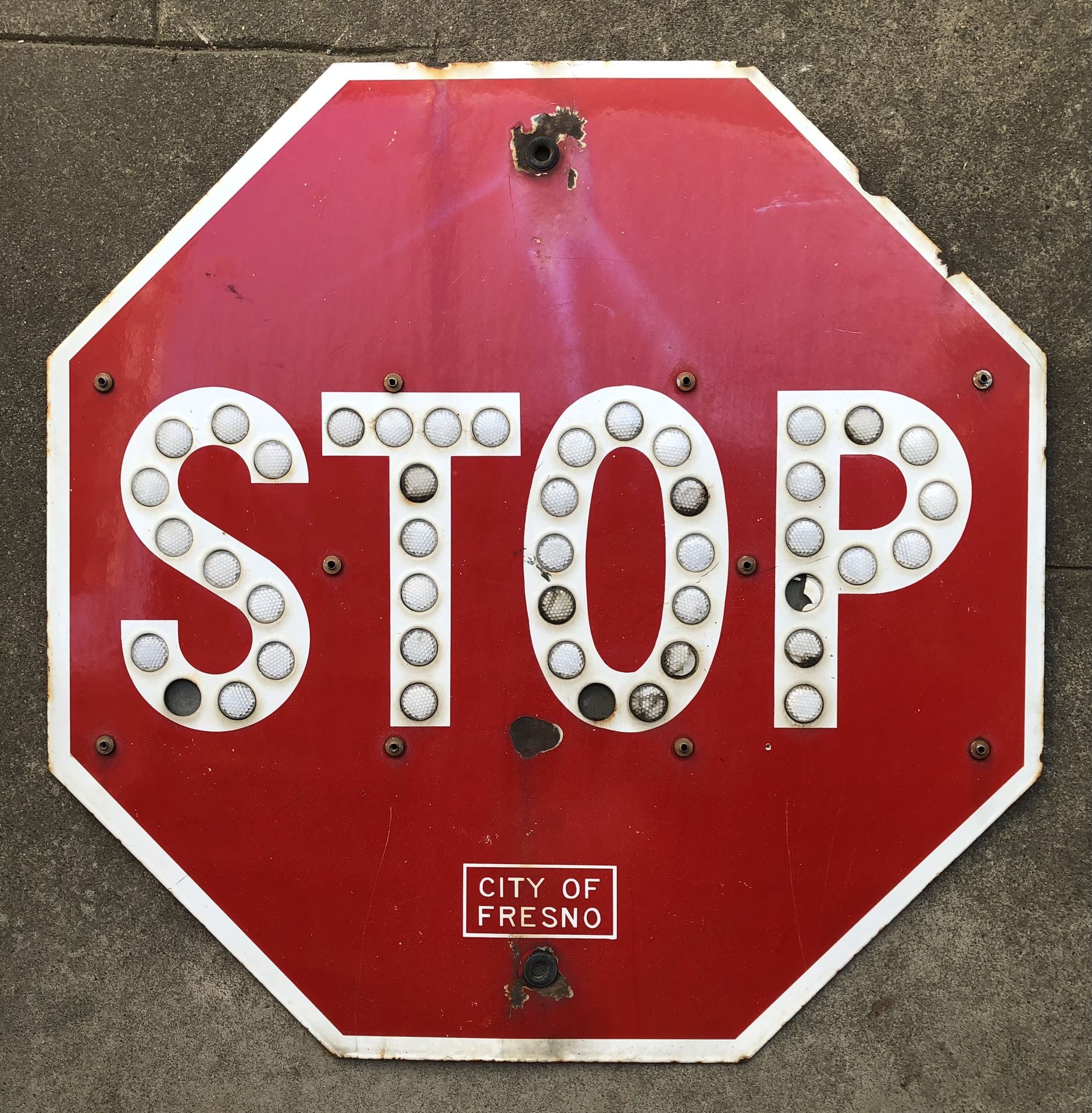 Original 1950’s Porcelain Stop Sign With Reflectors